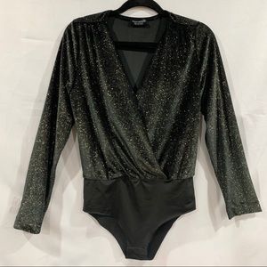 ZARA Glitter Long Sleeve Bodysuit in Black & Gold